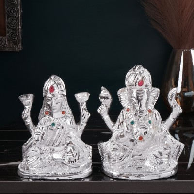 Jagyash Laxmi Ganesh God Idol 14cm Religious Idol & Figurine Aluminium Silver Colour Decorative Showpiece  -  14 cm(Aluminium, Silver)