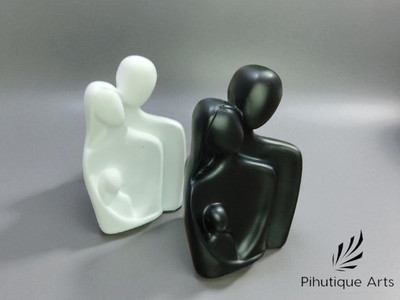 PihutriqueArts Abstract Resin Family Sculpture 3 in 1 Modern Decorative Figurine for Home Décor Decorative Showpiece  -  14 cm(Polyresin, White, Black)