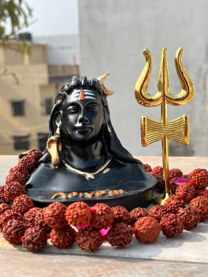 SBBCO Divine Edge Polyresin Adiyogi Shiv Ji Statue For Pooja Room & Car Dashboard Decorative Showpiece  -  12 cm(Polyresin, Black)