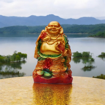 Vinayak Murti Sitting Feng Shui Laughing Buddha with Wealth For Money Success And Happiness Decorative Showpiece  -  15 cm(Fiber, Multicolor)