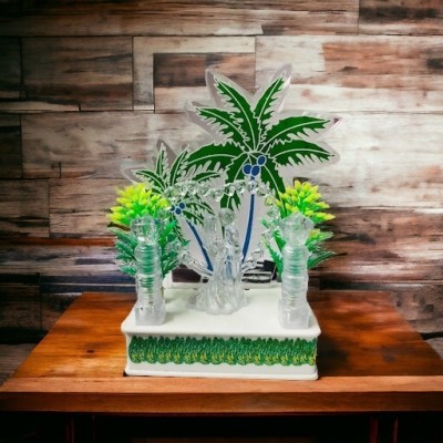 Awesome Craft Coconut Tree Couple With Color Changing Light for Gift Decorative Showpiece  -  20 cm(Crystal, White)