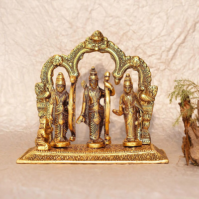 AARSHI CREATION Ram Darbar Idol Lord Ram Sita, Lakshman & Hanuman Figurine for Home Temple Decor Decorative Showpiece  -  12 cm(Brass, Gold)