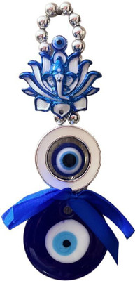 Divine Creations Evil Eye Wall Hanging with Lotus and Ganesh Face for Good Luck in your Home Decorative Showpiece  -  16 cm(Glass, Blue)