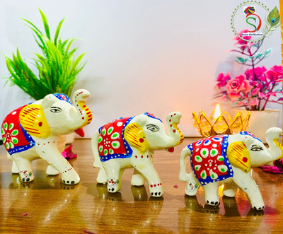 3pc set of white elephant 15 cm Bird & Animal Showpiece(Polyresin, White)