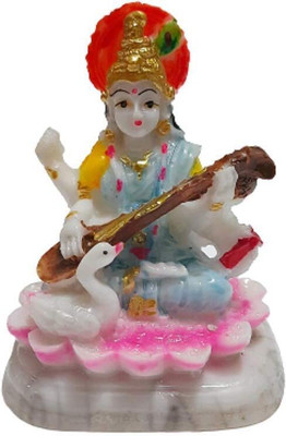 Awesome Craft Small Saraswati Vidya Devi Idol Marble Saraswati MATA Statues for Car Dashboard Decorative Showpiece  -  10 cm(Marble, Multicolor)