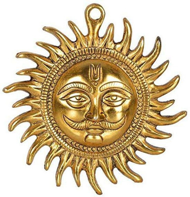 nawani Surya Dev God Idol Statue Wall Hanging Metal Home Decor Decorative Showpiece  -  12 cm(Brass, Gold)