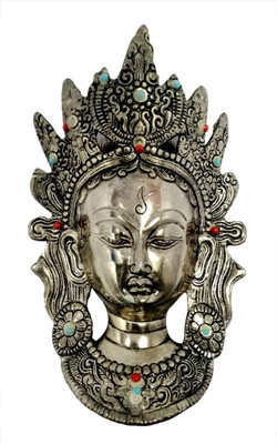 Feng Shui Art Vastu / Big Metal Tara Devi Mask Home Wall Hanging for Prosperity Decorative Showpiece  -  25 cm(Aluminium, Silver)