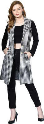 SAKSHI TRADER Chevron Single Breasted Casual Women Blazer(Black, White)