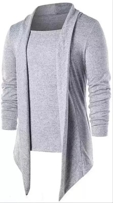 GLITO Solid Men Shawl Neck Grey T-Shirt