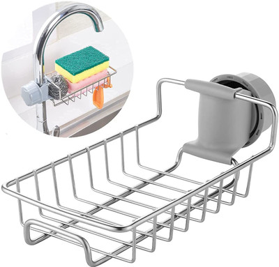 JentraShop Steel Adjustable Sink Faucet Shelf – Multi-Purpose Drain Rack for Kitchen Sink Sponge Holder(Stainless Steel)
