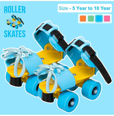 SwamiEcommerce Swami Ecommerce Skate for Kids Age Group 5-12 Years Adjustable Skating Quad Roller Skates - Size 4-6 UK(Blue)