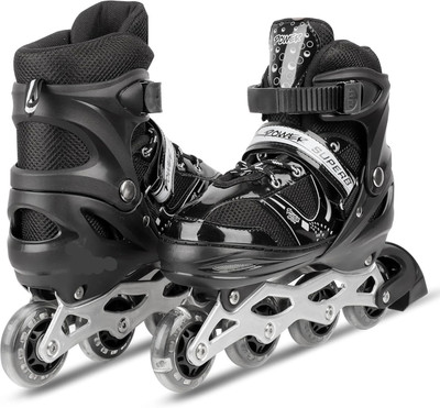 Kovea PU Flashing Wheel Aluminum Body Shoe Skates - Size Age 10-16 Years UK In-line Skates - Size 6-9 Year UK(Black)