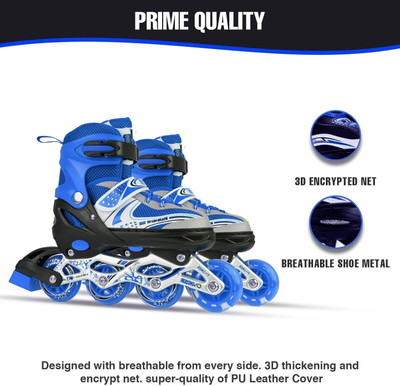YAMA IMPEX Skating Shoes Adjustable Size Running Shoes LED Wheels for Kids Boys Girls In-line Skates - Size 2.5C To 11 UK(Blue)