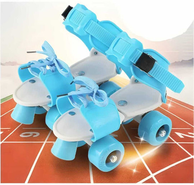 SwamiEcommerce Quad Roller Skates for Kids Age Group 5-12 Years Adjustable Inline Skating Shoes Quad Roller Skates - Size 8-9 UK(Blue)