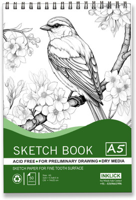 INKLICK 50 Sheet A5 Sketchbook | Top Spiral-Bound Sketchpad for Artists (Style 1) Sketch Pad(50 Sheets)