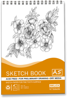 INKLICK 50 Sheet A5 Sketchbook | Top Spiral-Bound Sketchpad for Artists (Style 3) Sketch Pad(50 Sheets)
