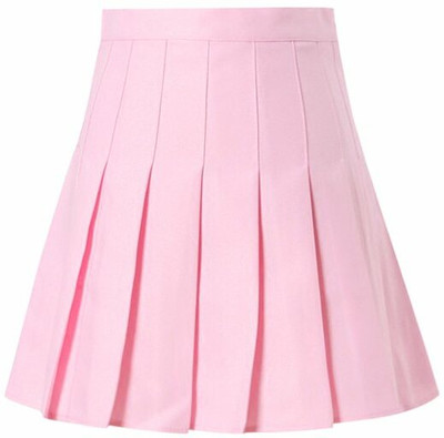 ATF FASHION Solid Women Pleated Pink Skirt