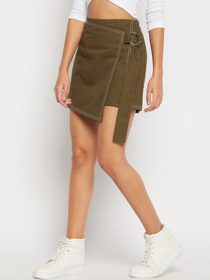 WineRed Solid Women A-line Green Skirt