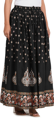 AARMAD Printed Women Flared Black Skirt