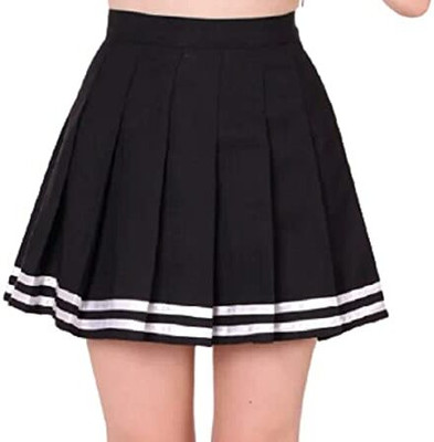 Swara Craft Striped Women Pleated Black Skirt