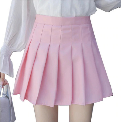 ATF FASHION Solid Women Pleated Pink Skirt
