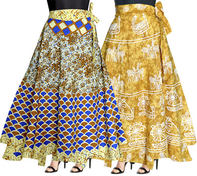 Shunit creation Printed Women Wrap Around Blue, Yellow Skirt