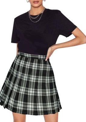 UTF Checkered Women Pleated Black Skirt