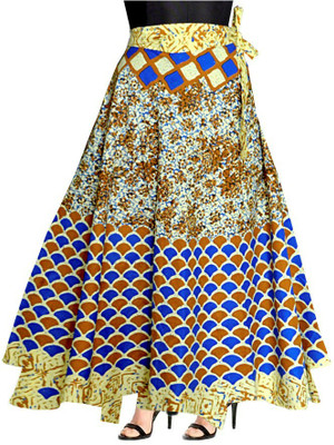 Shunit creation Printed Women Wrap Around Orange Skirt