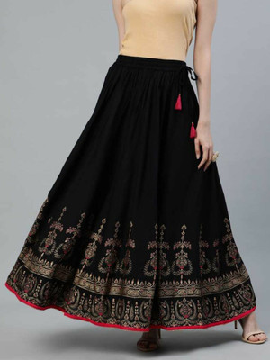 Mansha Printed Women Flared Black Skirt