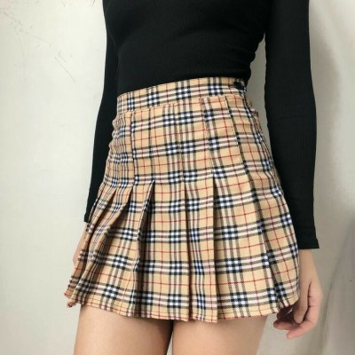 UTF Checkered Women Pleated Beige Skirt