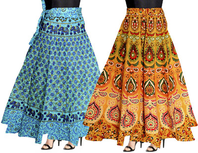 Shunit creation Printed Women Wrap Around Blue, Yellow Skirt