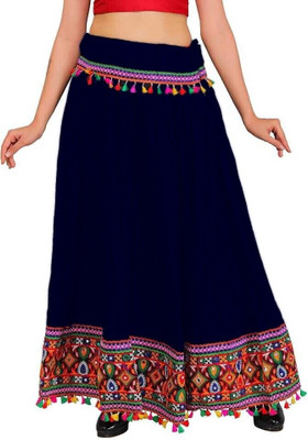 VIKALPS Embroidered Women Flared Dark Blue, Multicolor Skirt