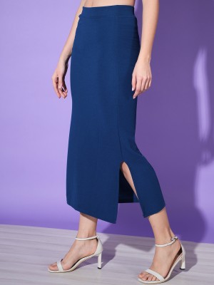 BuyNewTrend Solid Women Pencil Blue Skirt