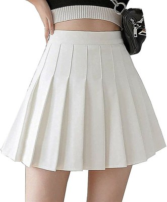 THE MD FASHION Solid Women Pleated White Skirt