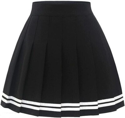 TKF Self Design Women Pleated Black Skirt