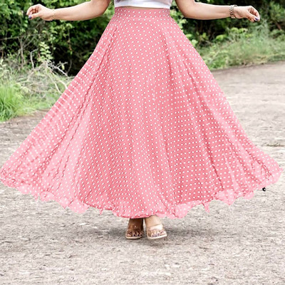 3Buddy Fashion Self Design, Polka Print Women Flared Pink, White Skirt