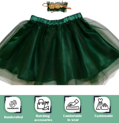 Fashionifyy Self Design Girls Flared Dark Green Skirt