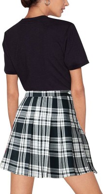 Swara Craft Checkered Women Pleated Black, White Skirt