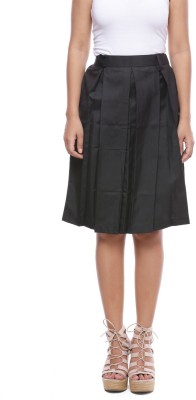 JABAMA Solid Women Pleated Black Skirt