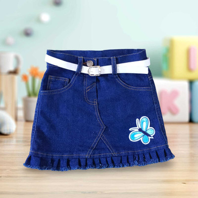 JAYAS CREATION Self Design Girls Regular Blue Skirt