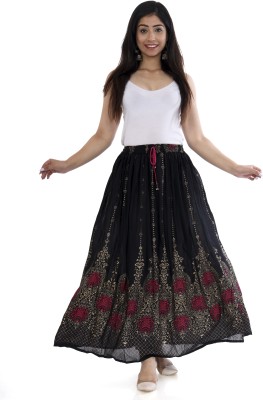 HARSUKHI Printed Women Flared Black, Pink Skirt