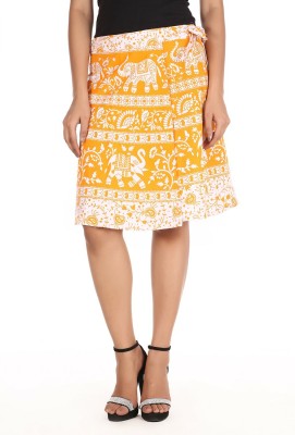 JABAMA Printed Women Wrap Around Yellow Skirt