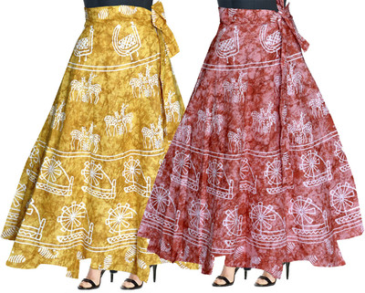 Shunit creation Printed Women Wrap Around Yellow, Pink Skirt