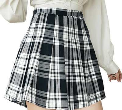 Khalak Checkered Women Pleated Black Skirt