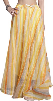 JABAMA Striped Women Flared Yellow Skirt