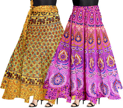 Shunit creation Printed Women Wrap Around Yellow, Pink Skirt
