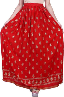 VIKALPS Printed Women A-line Red Skirt