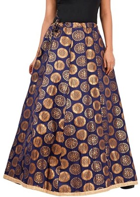 Niddleman Fashion India Floral Print Women Flared Blue Skirt