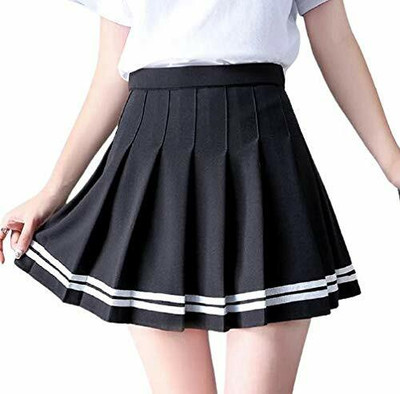 Khalak Striped Women Pleated Black Skirt