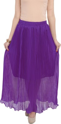 JABAMA Solid Women Pleated Purple Skirt